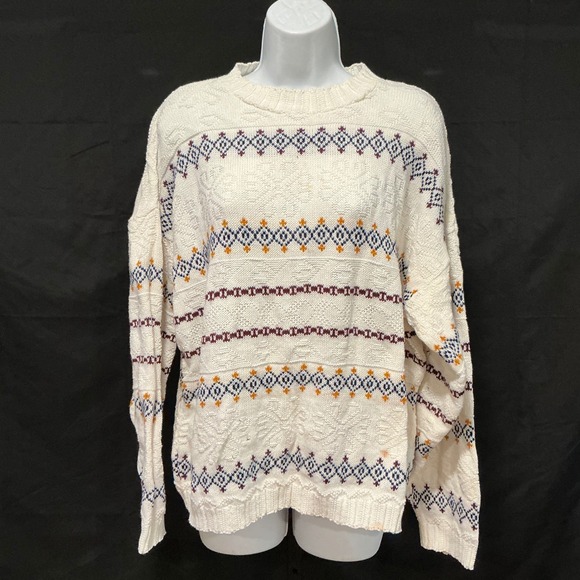 Arielle Cream Cable Knit Geometric Pattern Sweater Made in USA - Picture 2 of 7